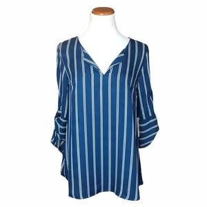Misia V Neck 3/4 Sleeve Striped Tunic Top